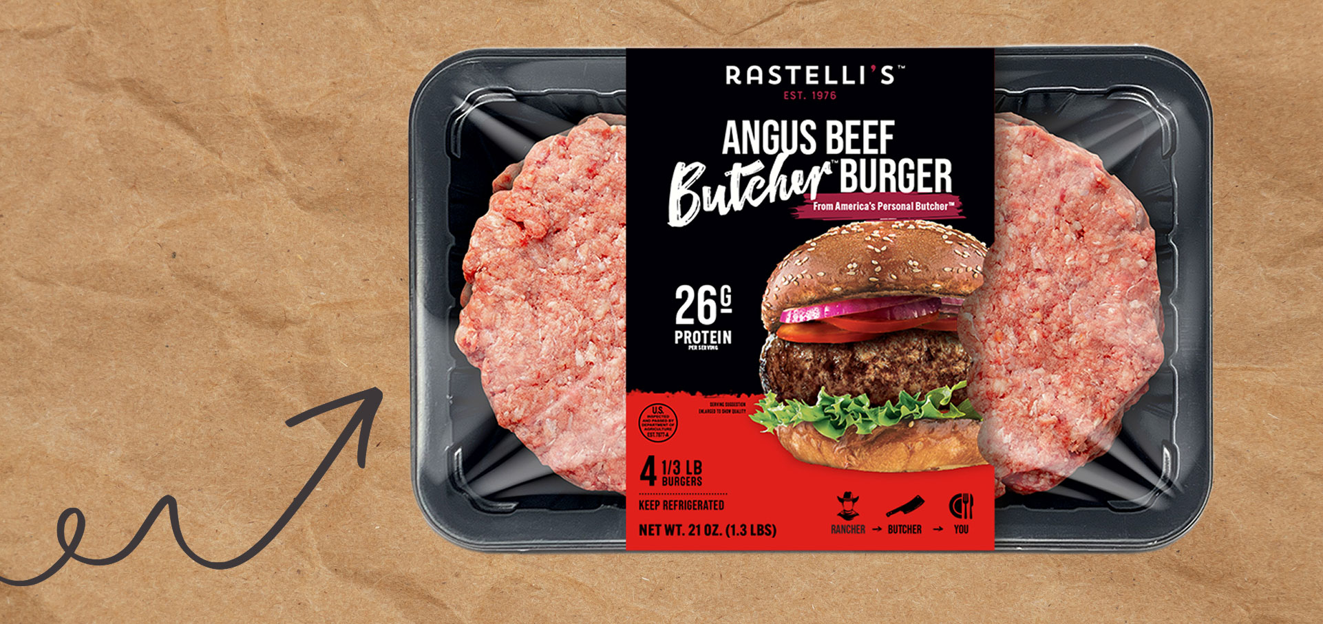 Angus Beef Butcher Burger package on a counter top
