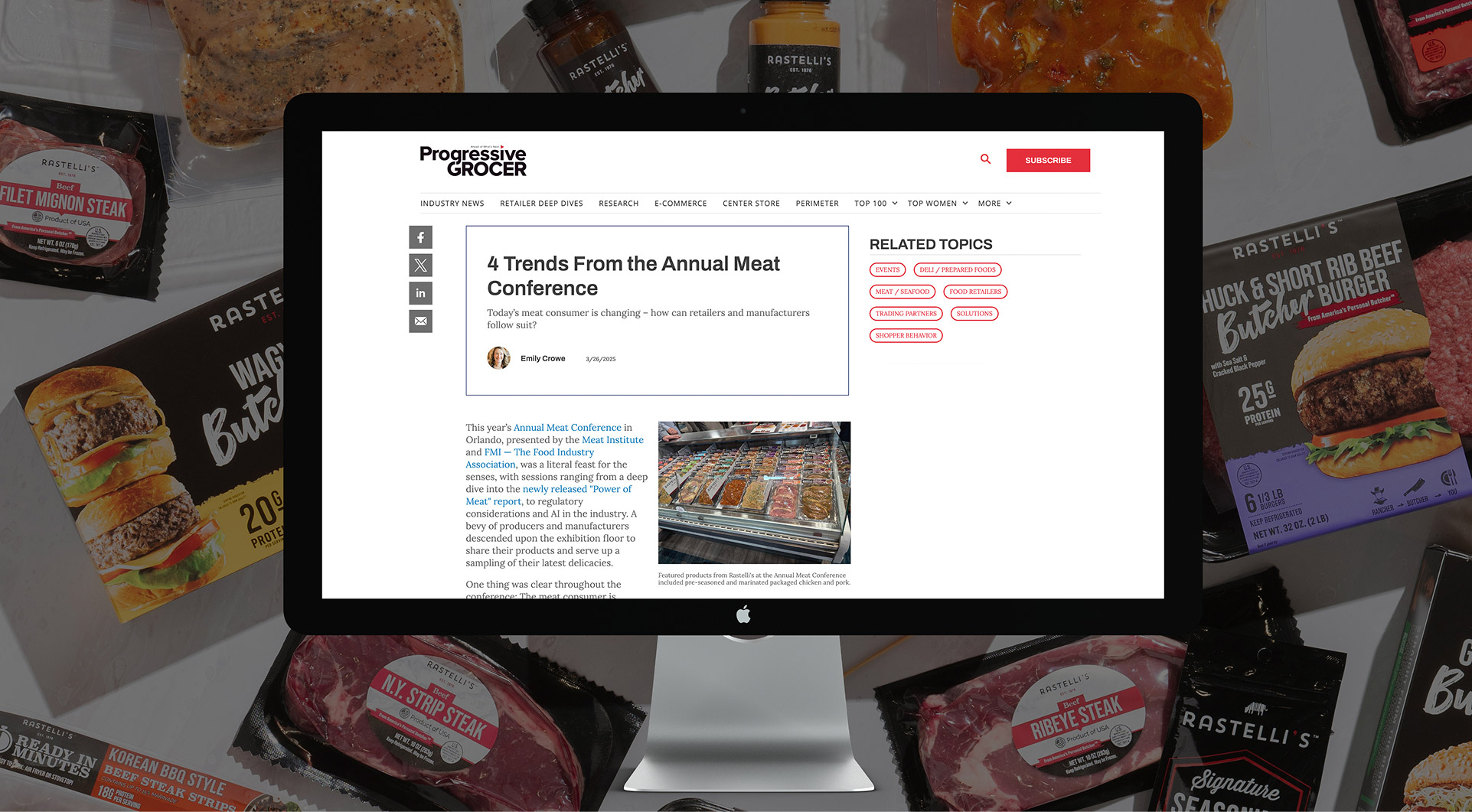 A monitor screen with progressive grocer on the screen