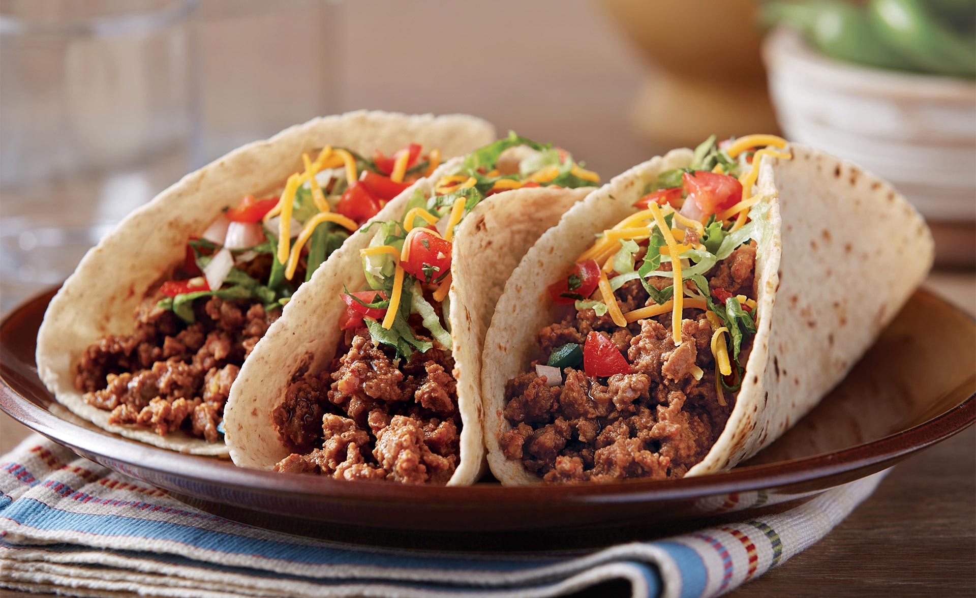 plate of three beef tacos