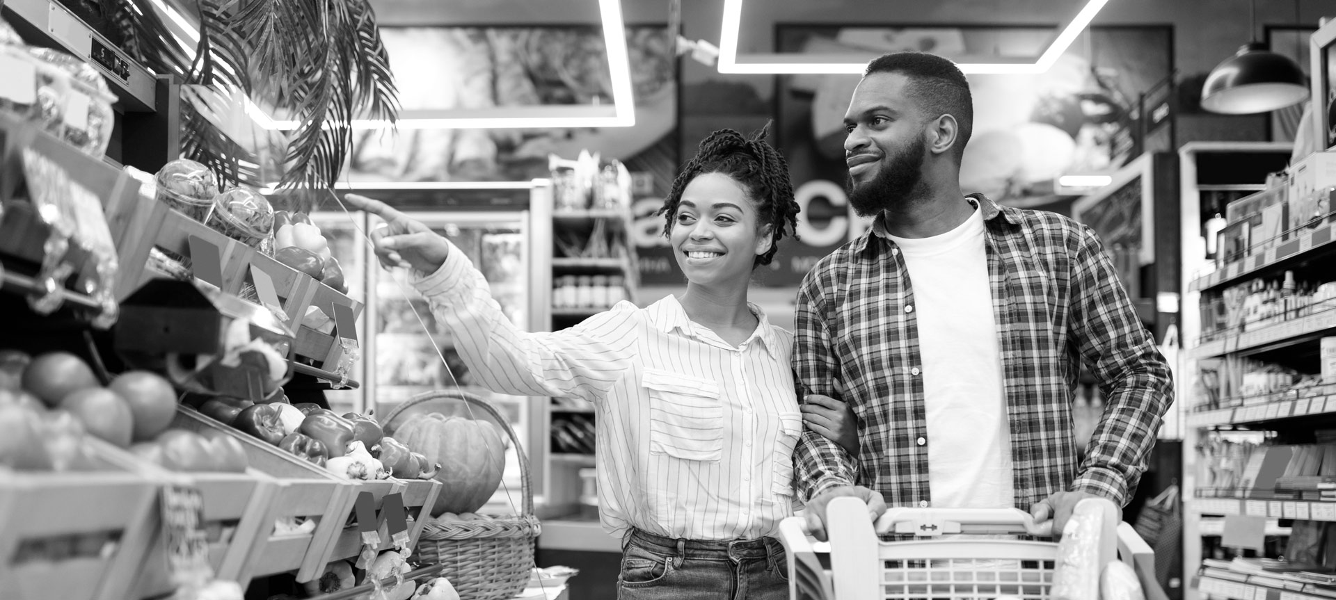 Couple grocery shopping