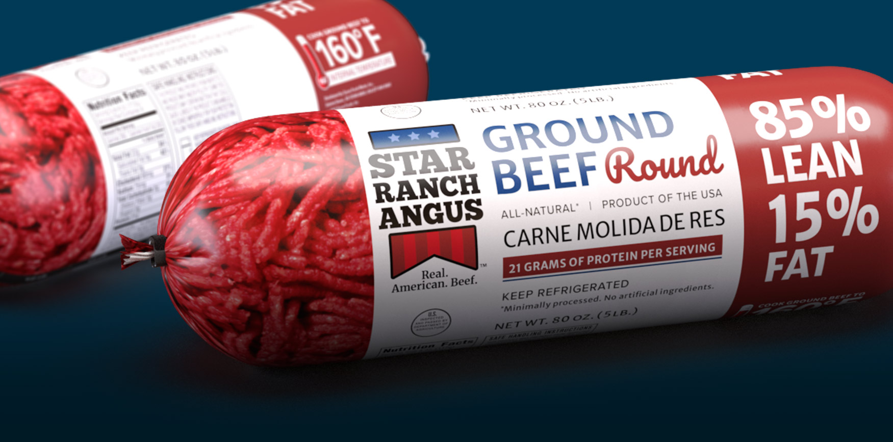 Star Ranch Angus chub ground beef packaging