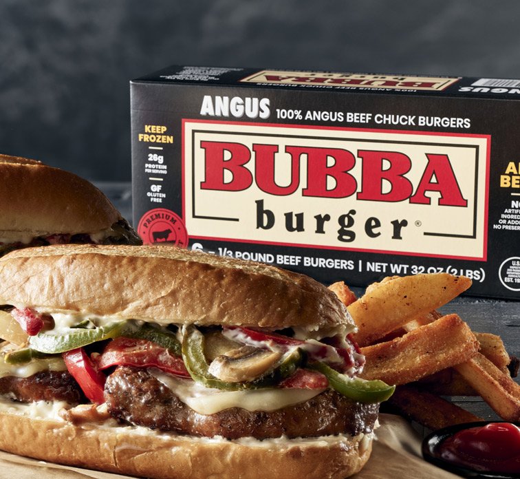 Promotional images for the BUBBA burger® campaign demonstrating the signature look developed in collaboration with a food stylist