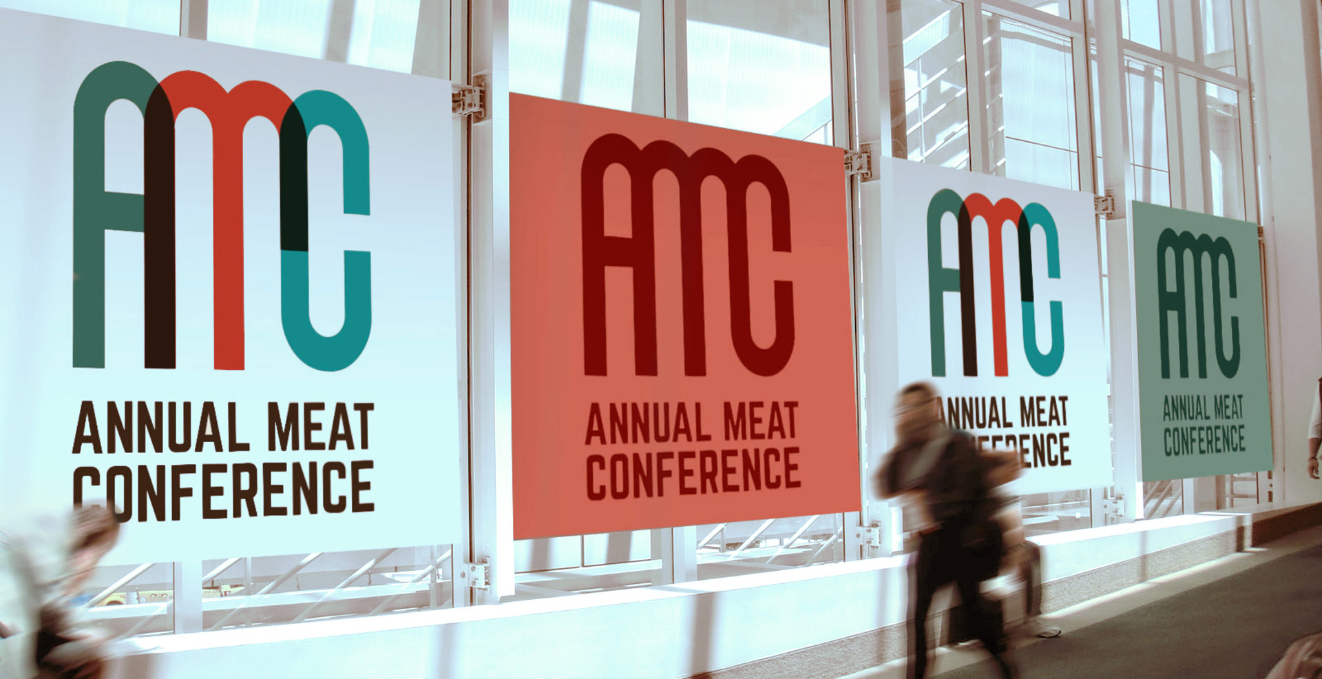 The updated Annual Meat Conference logo designed by Midan displayed in three different treatments