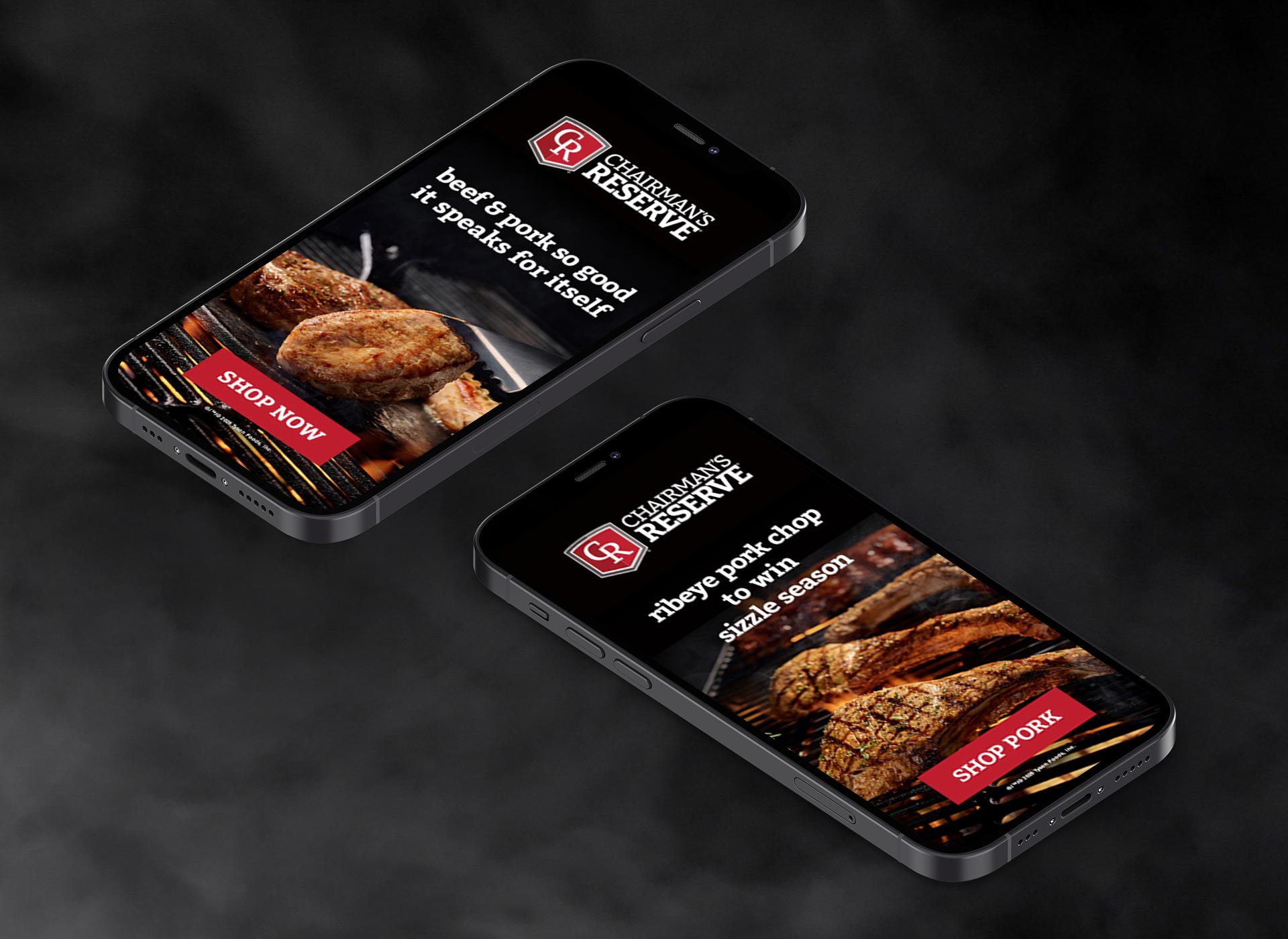 Chairman’s Reserve beef and pork Savor the Sizzle Campaign advertisement on phone