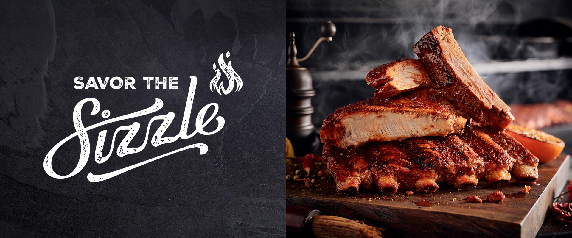 Chairman’s Reserve beef and pork Savor the Sizzle Summer Campaign graphics and seasoned pork ribs