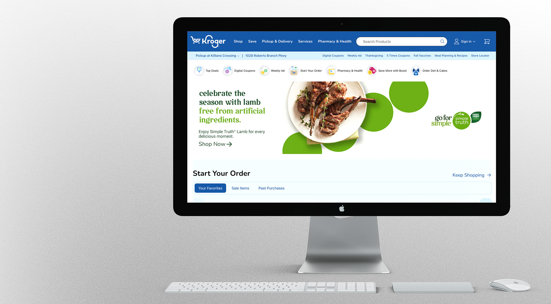 Desktop computer monitor displaying the Kroger website