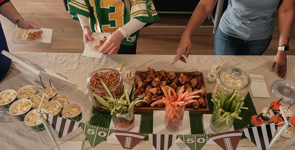 A table of party foods at a sports party